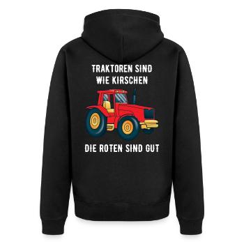 Traktoren sind wie Kirschen Traktor Bauer Landwirt - Unisex Premium Bio Zip Hoodie - Schwarz - Hinten - Nico (187cm)