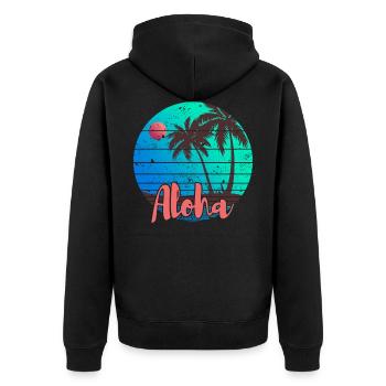 Aloha - Unisex Premium Organic Zip Hoodie - black - Back - Nico (187cm)