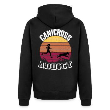 Canicross-Süchtiger - Unisex Premium Bio Zip Hoodie - Schwarz - Hinten - Nico (187cm)