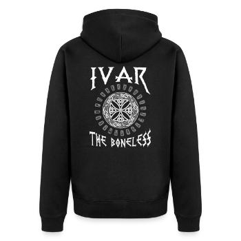 Ivar The Boneless Valhalla Wikinger Des Nordens - Unisex Premium Bio Zip Hoodie - Schwarz - Hinten - Nico (187cm)