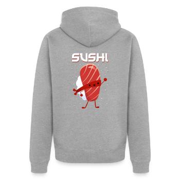 Japan - Unisex Premium Bio Zip Hoodie - Grau meliert - Hinten - Nico (187cm)