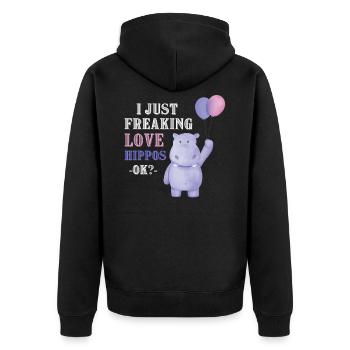 Hippo Nilpferd Geschenkidee - Unisex Premium Bio Zip Hoodie - Schwarz - Hinten - Nico (187cm)