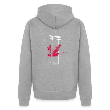 Japan - Unisex Premium Bio Zip Hoodie - Grau meliert - Hinten - Nico (187cm)