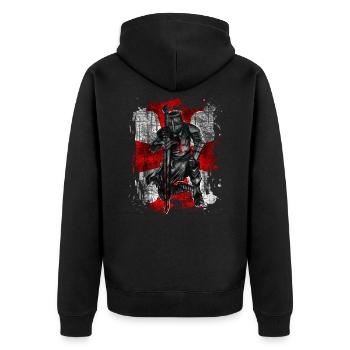 Kreuzritter Tempelritter Mittelalter Deus Vult - Unisex Premium Bio Zip Hoodie - Schwarz - Hinten - Nico (187cm)
