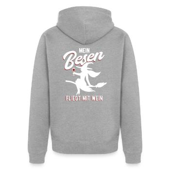 Wein - Unisex Premium Bio Zip Hoodie - Grau meliert - Hinten - Nico (187cm)