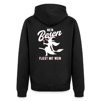 Wein - Unisex Premium Bio Zip Hoodie - Schwarz - Hinten - Nico (187cm)