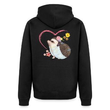 Hedgehog pile of leaves - Unisex Premium Organic Zip Hoodie - black - Back - Nico (187cm)
