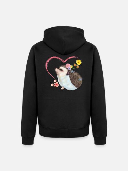 Hedgehog pile of leaves - Unisex Premium Organic Zip Hoodie - black