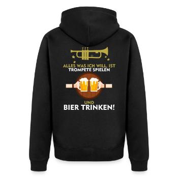 Trompete shirt • Bier shirt • Musiker Geschenk - Unisex Premium Bio Zip Hoodie - Schwarz - Hinten - Nico (187cm)