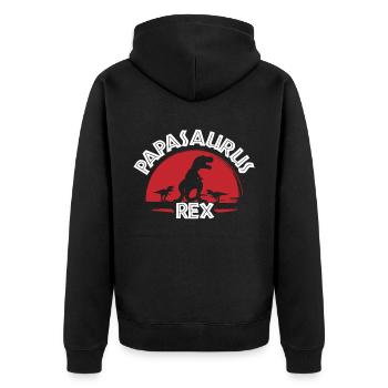 Papasaurus Papa T-Rex Dinosaurier - Unisex Premium Bio Zip Hoodie - Schwarz - Hinten - Nico (187cm)