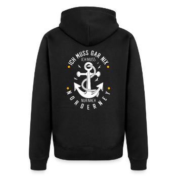 Norderney - Unisex Premium Bio Zip Hoodie - Schwarz - Hinten - Nico (187cm)