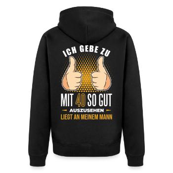 40 Geburtstag. 40 Jahre Geschenk 40. Geburtstag - Unisex Premium Bio Zip Hoodie - Schwarz - Hinten - Nico (187cm)