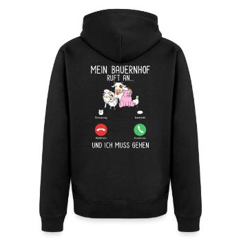Mein Bauernhof Ruft An Und Ich Muss Gehen - Unisex Premium Bio Zip Hoodie - Schwarz - Hinten - Nico (187cm)