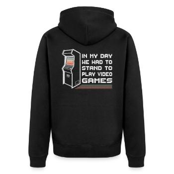 Arcade Spiele Gamer Retro Zocker - Unisex Premium Bio Zip Hoodie - Schwarz - Hinten - Nico (187cm)