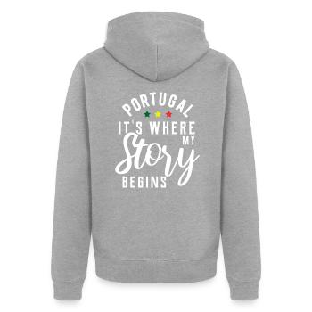 Portugal - Unisex Premium Bio Zip Hoodie - Grau meliert - Hinten - Nico (187cm)