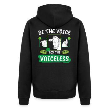 Vegan Animal Free Be the voice for the voiceless - Unisex Premium Organic Zip Hoodie - black - Back - Nico (187cm)