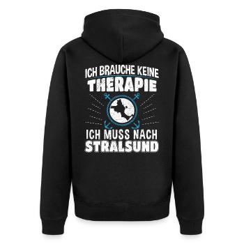 Ich brauche keine Therapie ich muss nach Stralsund - Unisex Premium Bio Zip Hoodie - Schwarz - Hinten - Nico (187cm)