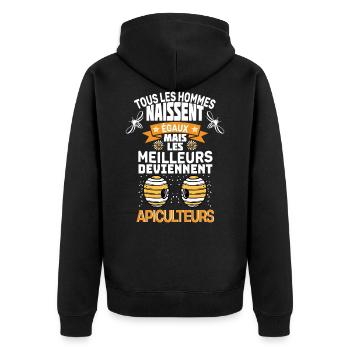 Das beste Geschenk für Imker - Unisex Premium Bio Zip Hoodie - Schwarz - Hinten - Nico (187cm)