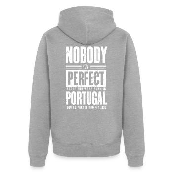 Portugal - Unisex Premium Bio Zip Hoodie - Grau meliert - Hinten - Nico (187cm)