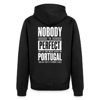 Portugal - Unisex Premium Organic Zip Hoodie - black - Back - Nico (187cm)