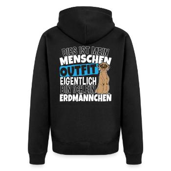 Dies ist mein Menschen Outfit ich bin Erdmännchen - Unisex Premium Bio Zip Hoodie - Schwarz - Hinten - Nico (187cm)