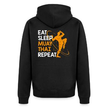 Muay Thai - Unisex Premium Bio Zip Hoodie - Schwarz - Hinten - Nico (187cm)
