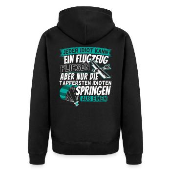 Lustiger Spruch Fallschirmspringer mit Flugzeug - Unisex Premium Bio Zip Hoodie - Schwarz - Hinten - Nico (187cm)
