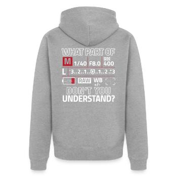 Fotografen Kamera Blende Fotografie - Unisex Premium Bio Zip Hoodie - Grau meliert - Hinten - Nico (187cm)
