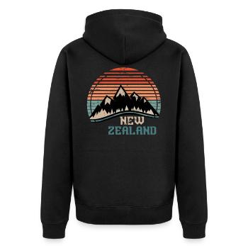 Retro Neuseeland - Unisex Premium Bio Zip Hoodie - Schwarz - Hinten - Nico (187cm)