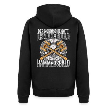 Der nordische Gott der Ungeduld Hammersbald Witzig - Unisex Premium Bio Zip Hoodie - Schwarz - Hinten - Nico (187cm)
