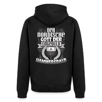 Der nordische Gott der Ungeduld Wikinger - Unisex Premium Bio Zip Hoodie - Schwarz - Hinten - Nico (187cm)