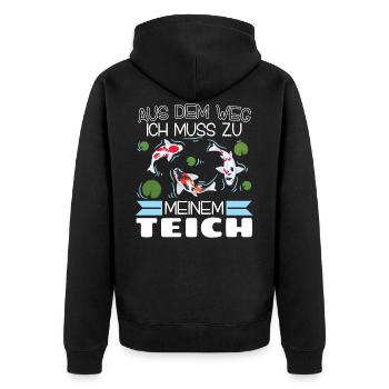 Aus dem Weg ich muss zu meinem Teich Koi Züchter - Unisex Premium Bio Zip Hoodie - Schwarz - Hinten - Nico (187cm)