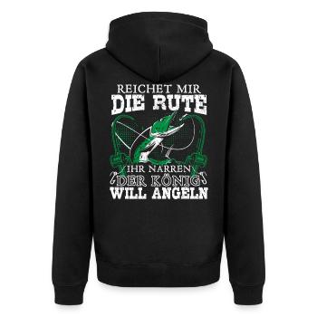 Fischer Reichet mir die Rute der König will angeln - Unisex Premium Bio Zip Hoodie - Schwarz - Hinten - Nico (187cm)