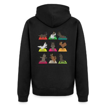 Lustiges Hunde Yoga Figuren Dsign - Unisex Premium Bio Zip Hoodie - Schwarz - Hinten - Nico (187cm)