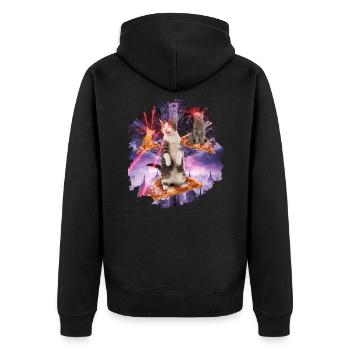 Laser Katzen Pizza Kitties Katze Weltall - Unisex Premium Bio Zip Hoodie - Schwarz - Hinten - Nico (187cm)