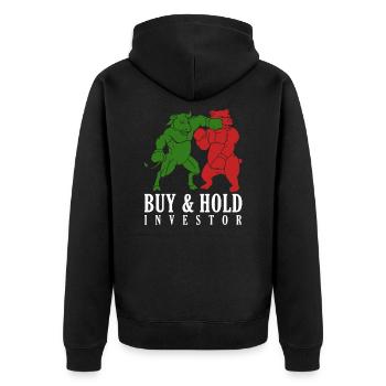 Buy & Hold Investor - Unisex Premium Bio Zip Hoodie - Schwarz - Hinten - Nico (187cm)
