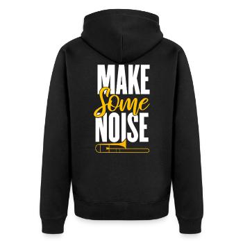 Posaune - Unisex Premium Bio Zip Hoodie - Schwarz - Hinten - Nico (187cm)