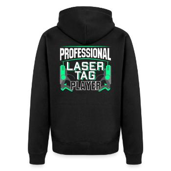 Lasertag Professional Laser Tag Player Lasergame - Unisex Premium Bio Zip Hoodie - Schwarz - Hinten - Nico (187cm)