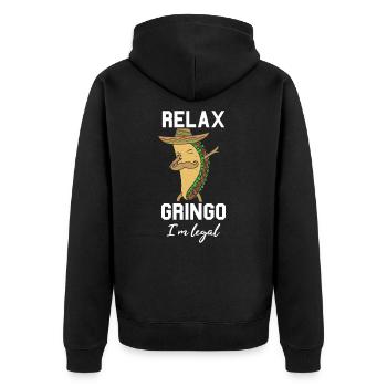 Relax Gringo I'm Legal - Unisex Premium Organic Zip Hoodie - black - Back - Nico (187cm)