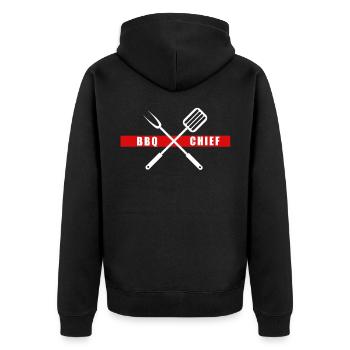 BBQ Chief red - Unisex Premium Bio Zip Hoodie - Schwarz - Hinten - Nico (187cm)