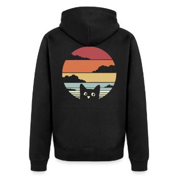 Katze Retro Vintage Jahrgang - Unisex Premium Bio Zip Hoodie - Schwarz - Hinten - Nico (187cm)