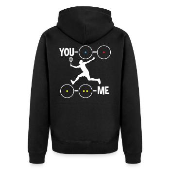 Squash Spieler Squashen Squashball You and Me - Unisex Premium Bio Zip Hoodie - Schwarz - Hinten - Nico (187cm)