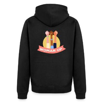 Woman UP Frauenrechte Gleichberechtigung - Unisex Premium Bio Zip Hoodie - Schwarz - Hinten - Nico (187cm)