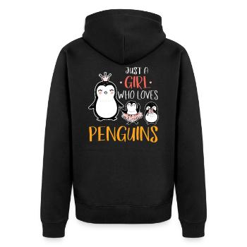 Pinguin Mädchen - Unisex Premium Bio Zip Hoodie - Schwarz - Hinten - Nico (187cm)
