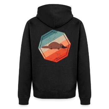 Retro Schnabeltier Wombat - Unisex Premium Bio Zip Hoodie - Schwarz - Hinten - Nico (187cm)