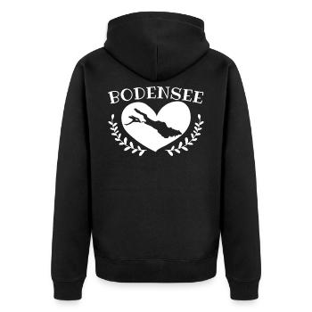 Bodensee Urlaub Bodenseeregion Love - Unisex Premium Bio Zip Hoodie - Schwarz - Hinten - Nico (187cm)