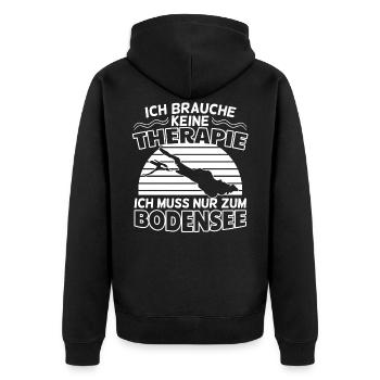 Ich muss nur zum Bodensee Urlaub See - Unisex Premium Bio Zip Hoodie - Schwarz - Hinten - Nico (187cm)