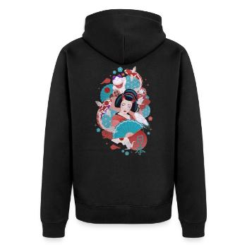 Japan - Unisex Premium Bio Zip Hoodie - Schwarz - Hinten - Nico (187cm)