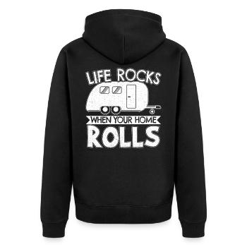Campen Outdoor Wohnwagen Geschenk - Unisex Premium Bio Zip Hoodie - Schwarz - Hinten - Nico (187cm)