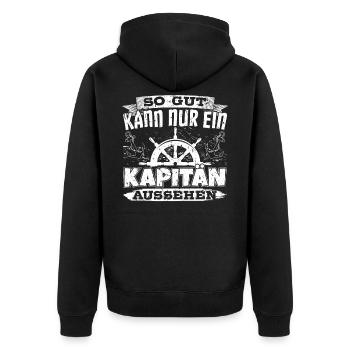 So gut kann nur ein Kapitän aussehen - Unisex Premium Bio Zip Hoodie - Schwarz - Hinten - Nico (187cm)